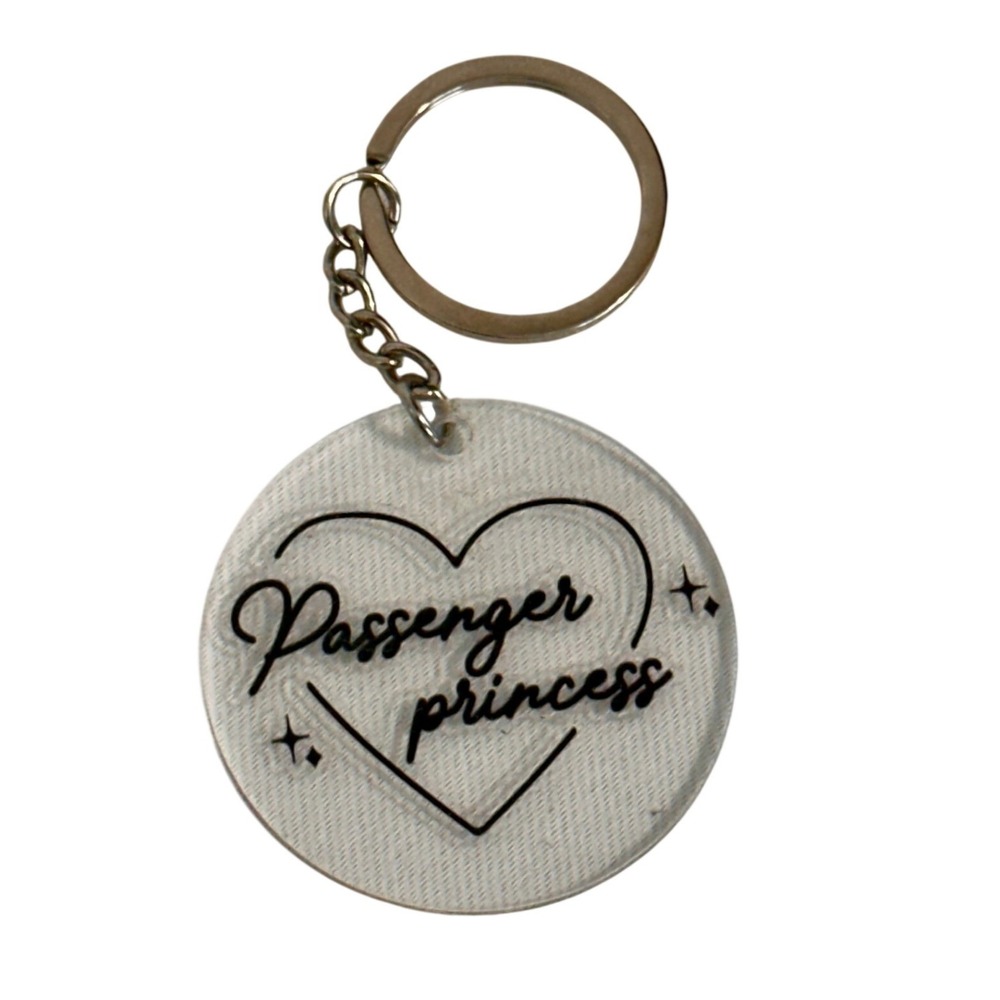 Handmade Passenger Princess Clear Acrylic Heart Keychain Silver Ring Accessory